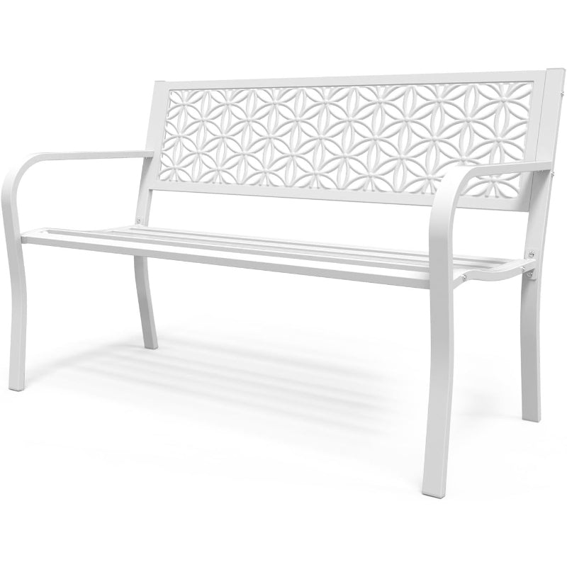 White Floral Metal Bench