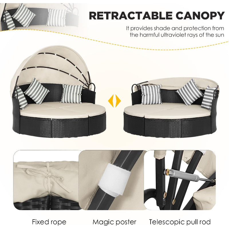 Round Rattan Daybed with Canopy