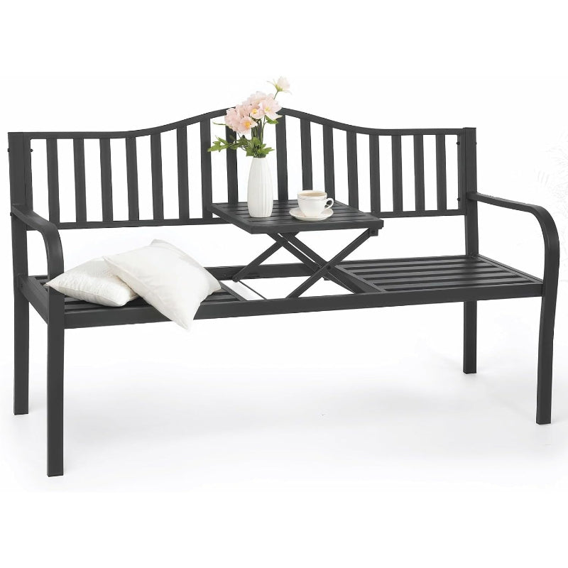 Gray Metal Patio Bench