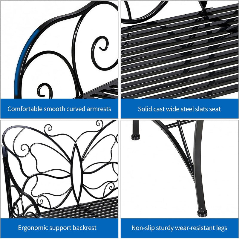 Rust Resist Cast Iron Butterfly Garden Bench