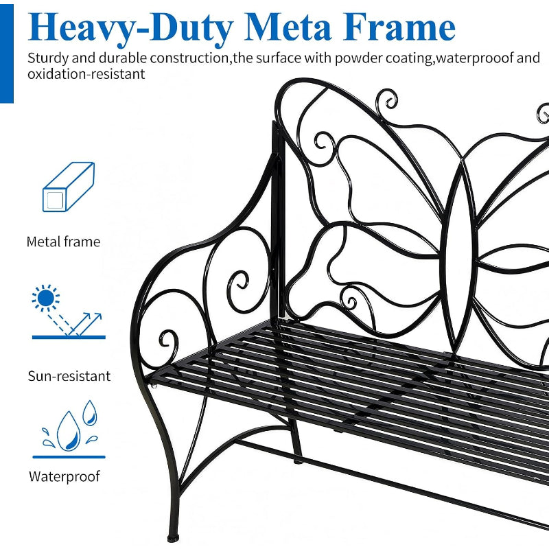 Rust Resist Cast Iron Butterfly Garden Bench