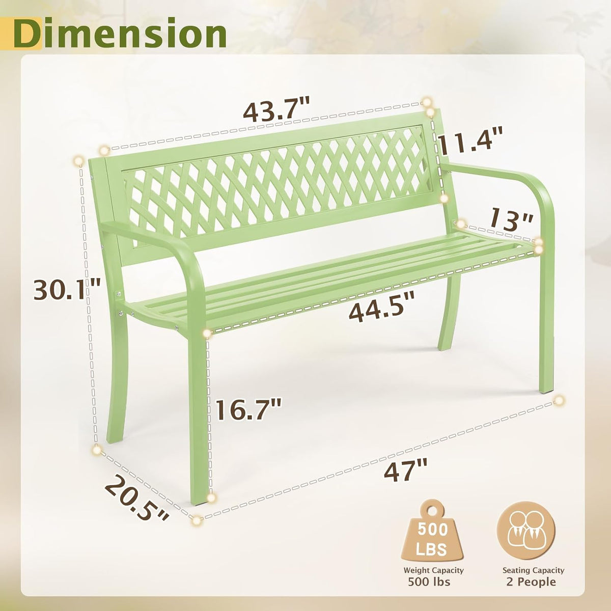 Green Iron PVC Mesh 2-Seat Garden Bench