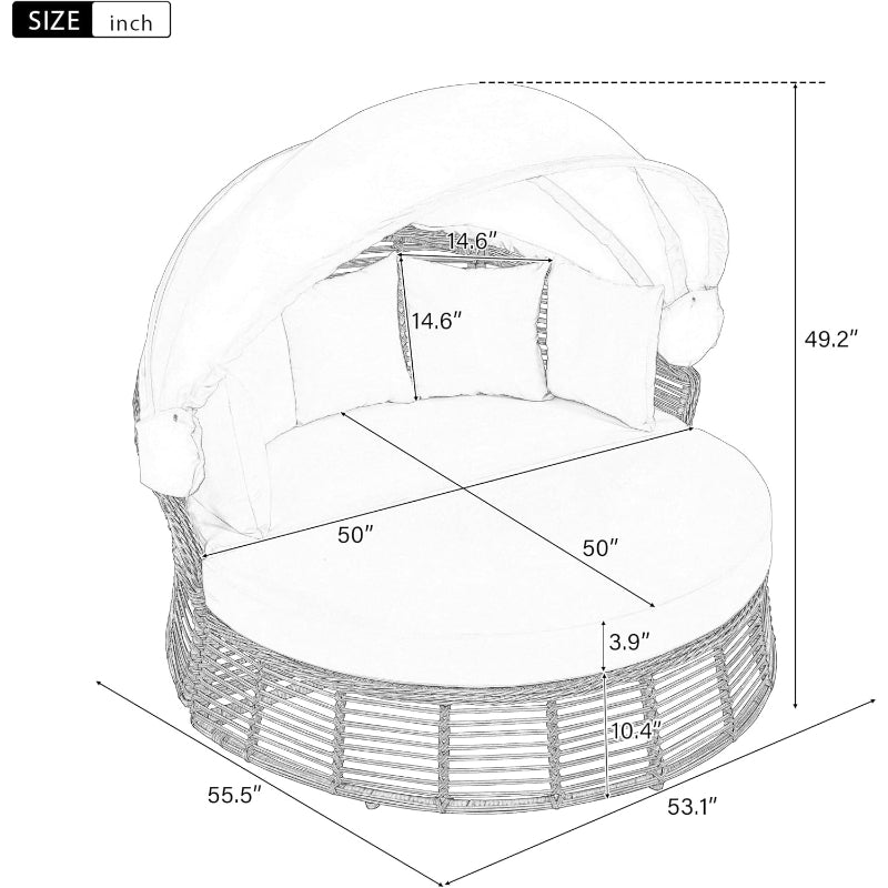 Round Wicker Lounger with Canopy