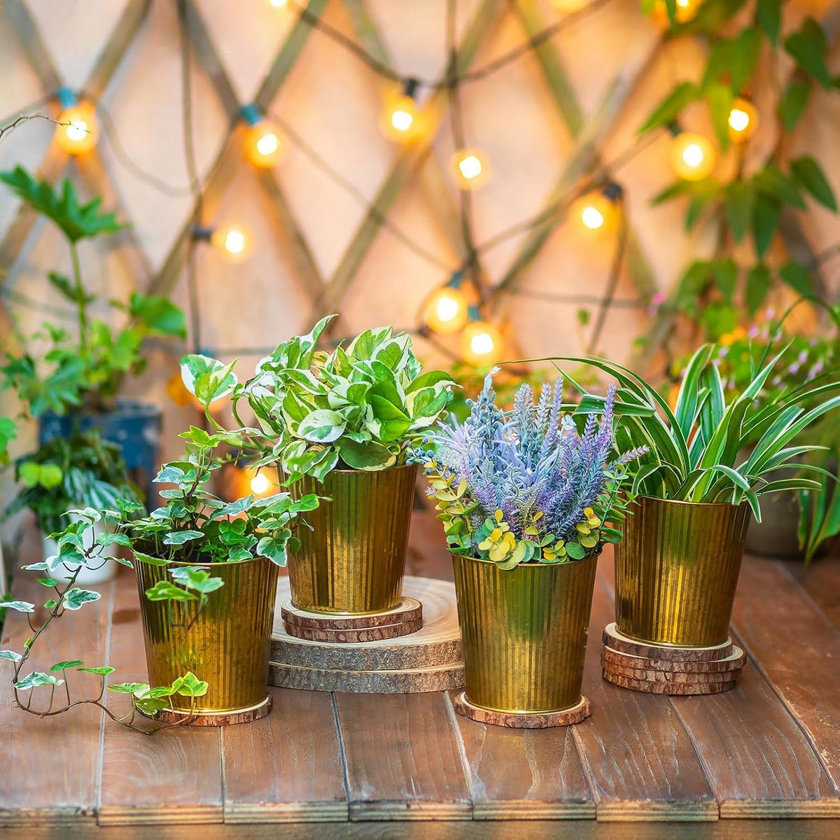 Gold Ribbed Metal Vases