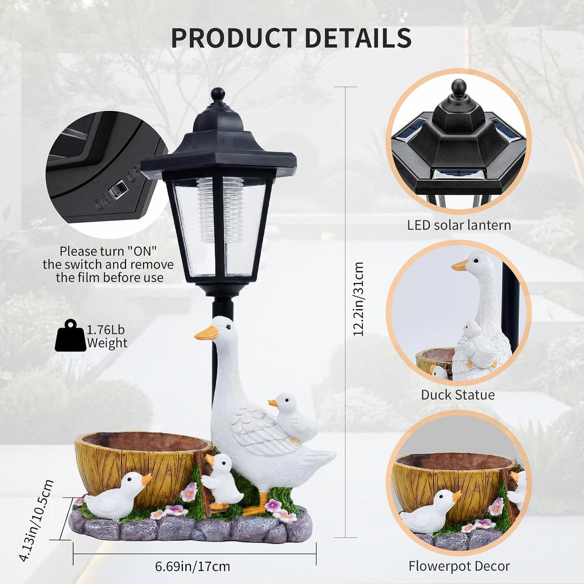Solar Duck Garden Statue