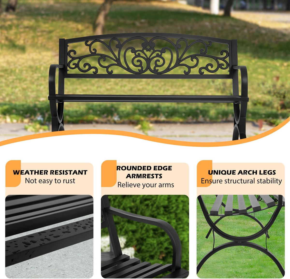 Black Outdoor Garden Bench