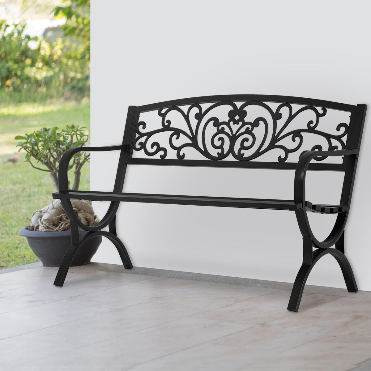 Black Outdoor Garden Bench