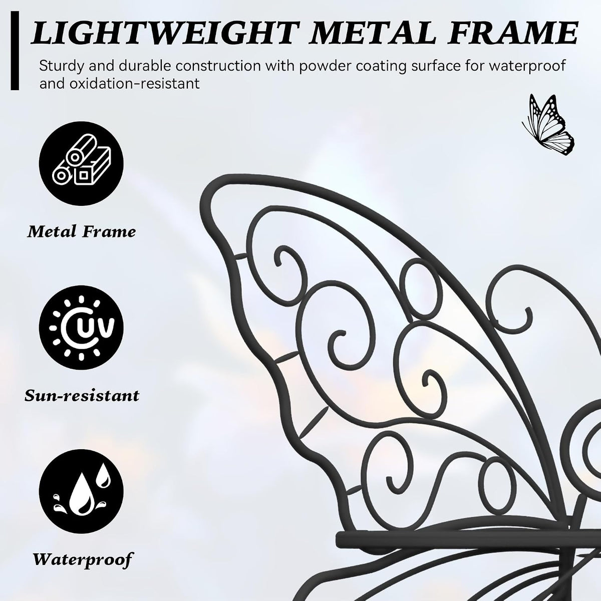 Black Cast Iron Butterfly Garden Bench
