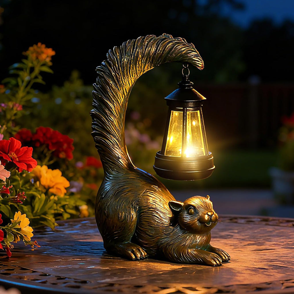 Solar Squirrel Garden Statue