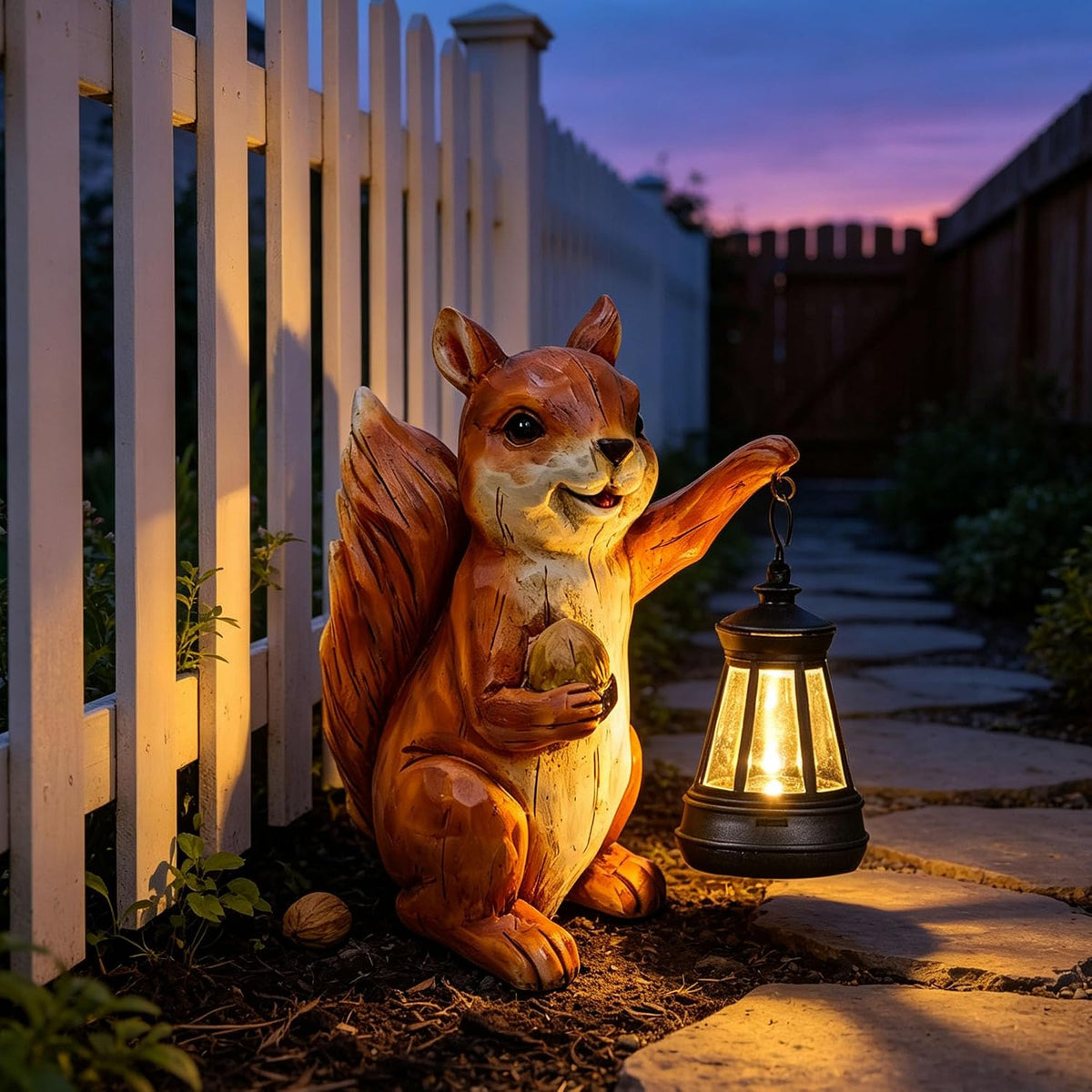 Resin Solar Squirrel Statue