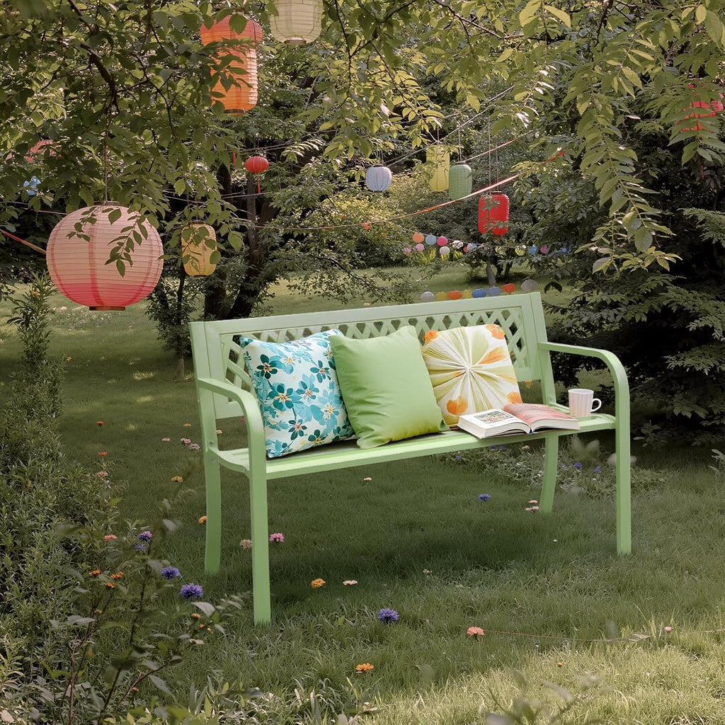 Green Iron PVC Mesh 2-Seat Garden Bench