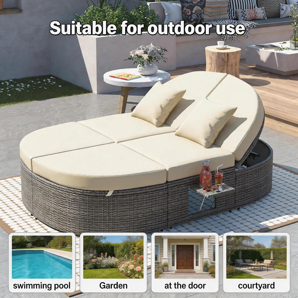 Outdoor Beige Daybed with Adjustable Backrests