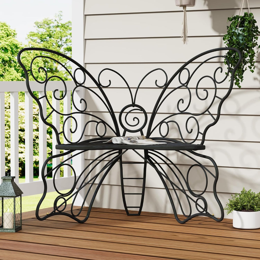 Black Cast Iron Butterfly Garden Bench