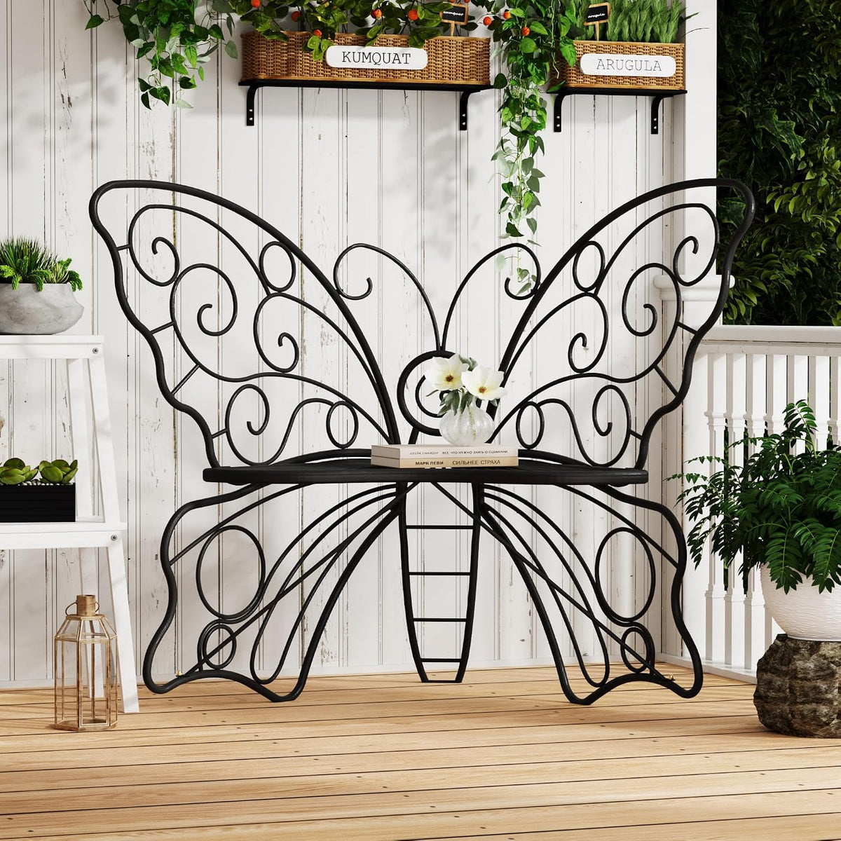 Black Cast Iron Butterfly Garden Bench