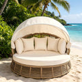 Round Wicker Lounger with Canopy