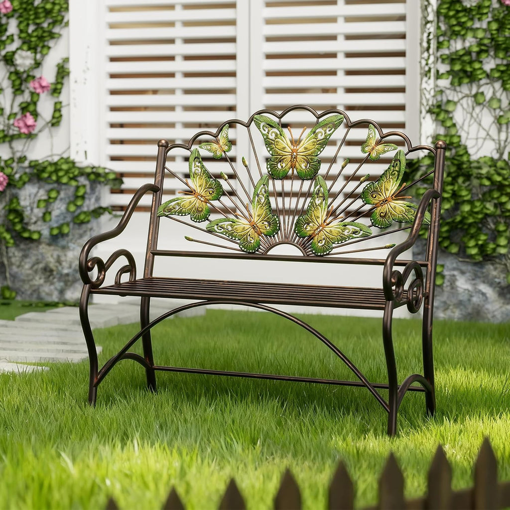Black Butterfly Arched Back Metal Garden Bench