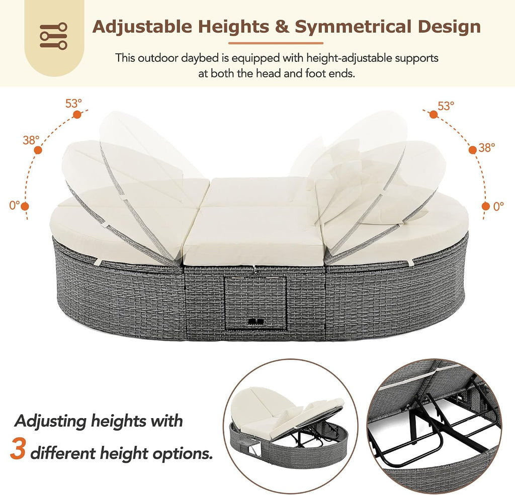 Outdoor Beige Daybed with Adjustable Backrests