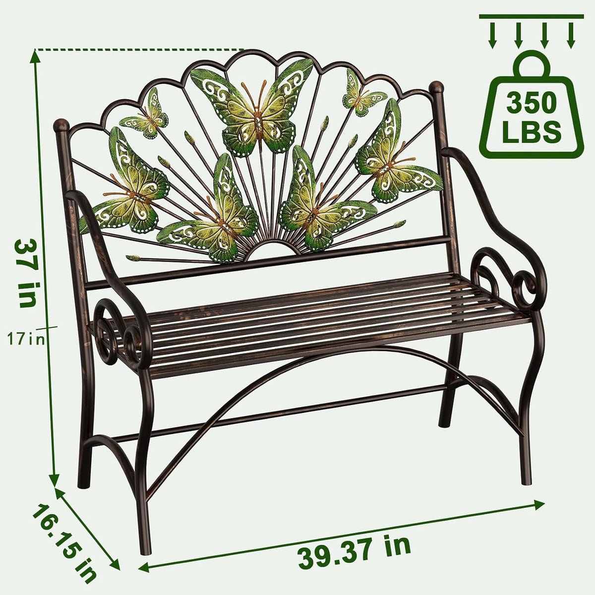 Black Butterfly Arched Back Metal Garden Bench