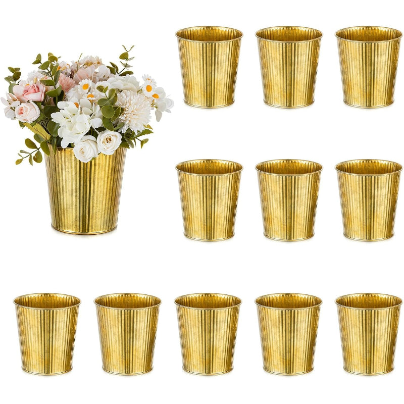 Gold Ribbed Metal Vases