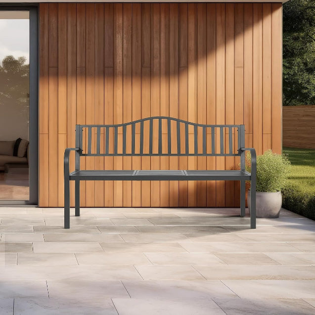 Gray Metal Patio Bench