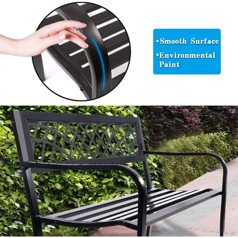 Black Steel Garden Bench with Plastic Backrest