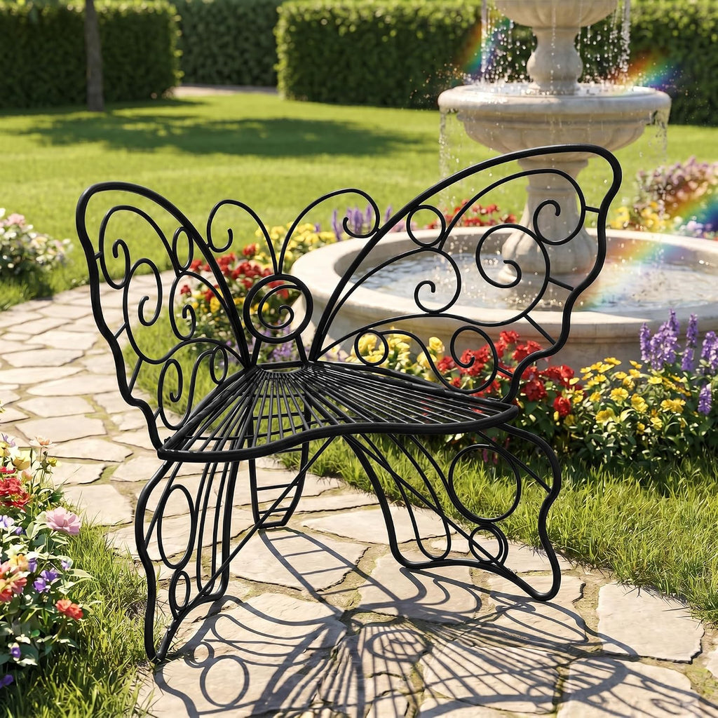 Black Cast Iron Butterfly Garden Bench