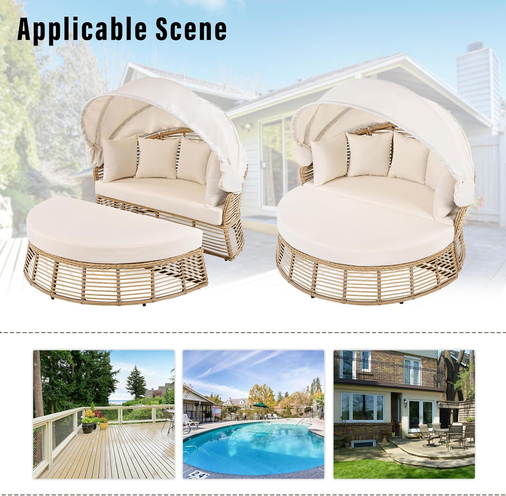 Round Wicker Lounger with Canopy