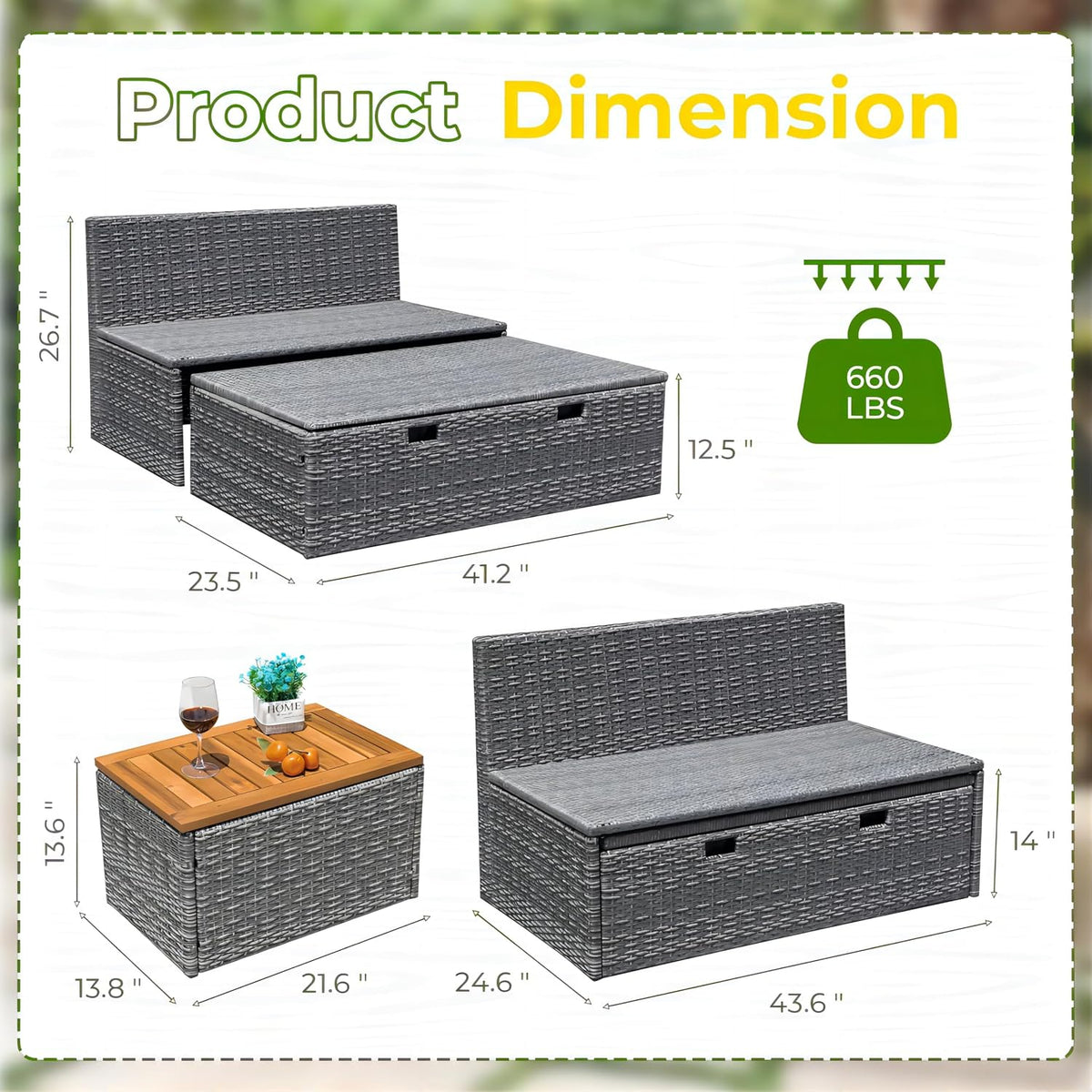 Wicker Lounge Daybed with Side Tables