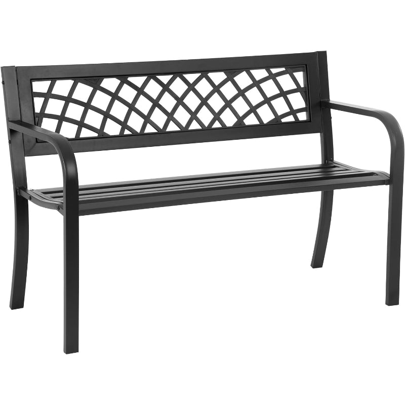 Black Steel Garden Bench with Plastic Backrest