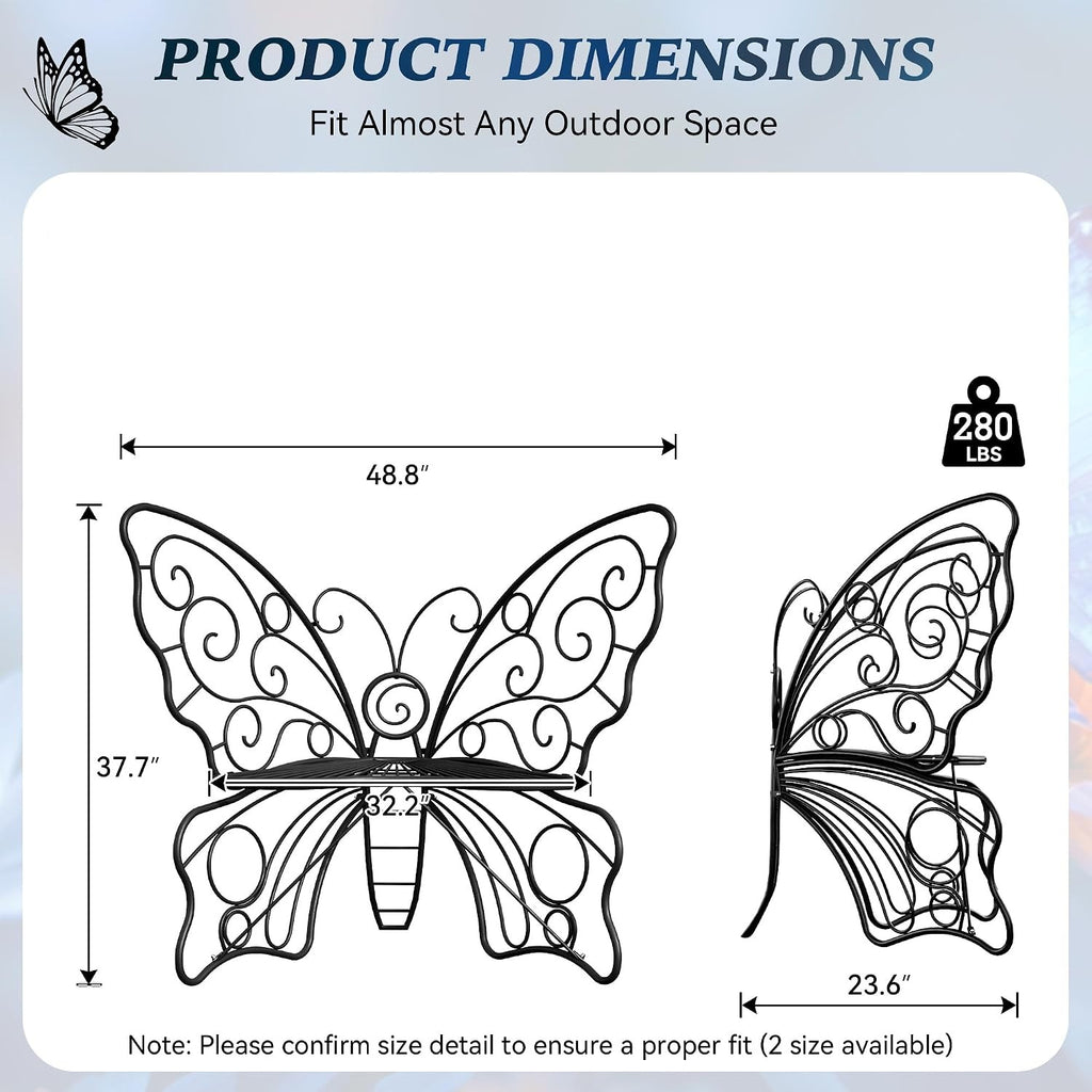 Black Cast Iron Butterfly Garden Bench