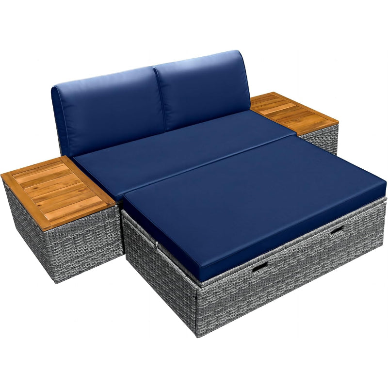 Wicker Lounge Daybed with Side Tables