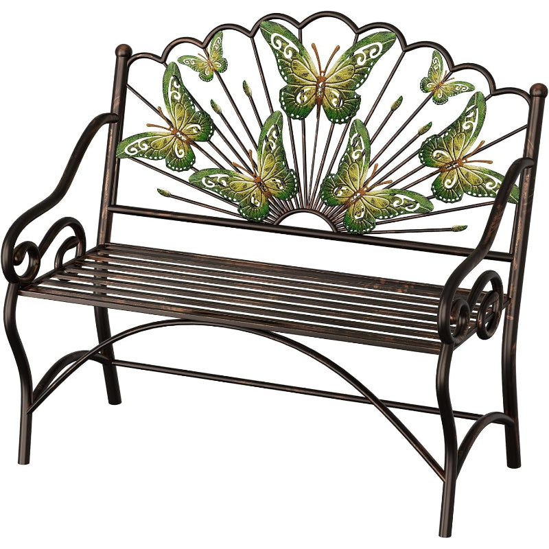 Black Butterfly Arched Back Metal Garden Bench