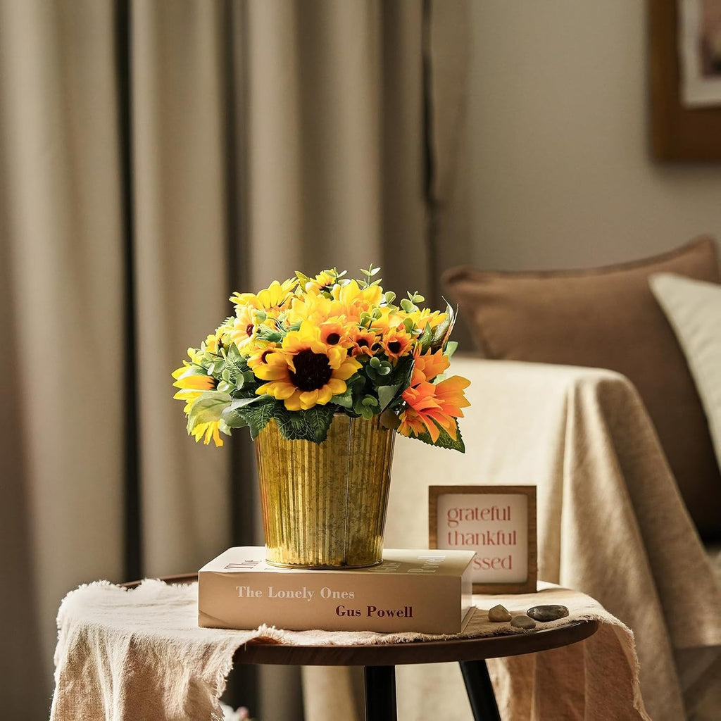 Gold Ribbed Metal Vases